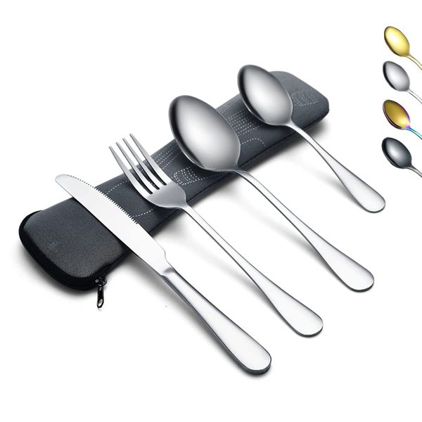 Evanda Portable Utensils, Travel Camping Cutlery Set, Stainless Steel Flatware Set Travel Silverware Dinnerware Set Fork Spoon Knife with a Portable Case (Silver)