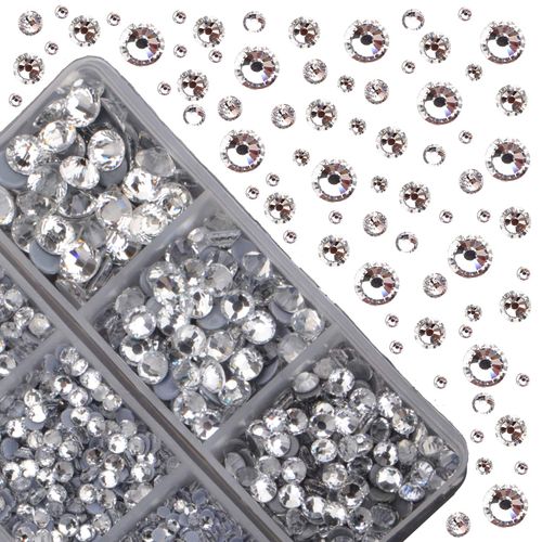 4000pcs Mixed Size Hot Fix Round Crystals Gems Glass Stones Hotfix Flat Back Rhinestones (Clear Crystal)