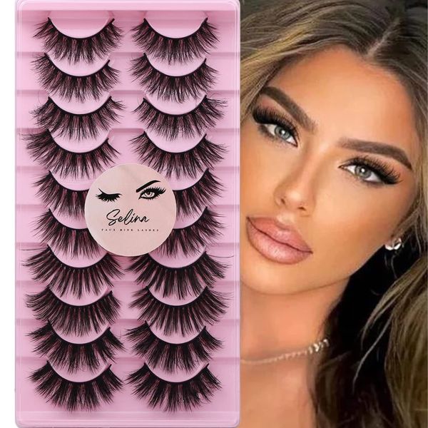 Selina Lashes Faux Mink Fluffy Wispy False Eyelashes 25mm 3D Dramatic Faux Mink Eyelashes D Curl Long Fake Lashes