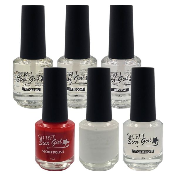 Secret National Examination Nail Care Basic 6 Piece Set (Base Coat Top Coat Cuticle Oil Cuticle Remover Trial Red Trial White) 15ml each for trial use