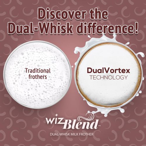 WizBlend Dual Whisk Milk Frother Wand - Powerful Handheld Frother - Electric Whisk Foam Maker for Coffee, Lattes, Cappuccino, Matcha, Hot Chocolate & Coffee Creamer