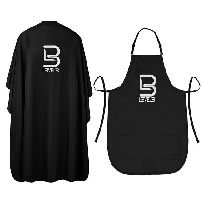 Level 3 Cape & Apron Kit - Universal Size - Comfortable with Adjustable Neck Closure - for Barbers and Hair Stylist - Hair Apron for Hair Stylist - Universal Size Fits Men and Women