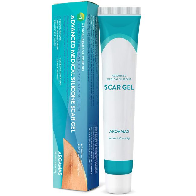 Aroamas Scar Advanced Scar Gel - Medical-Grade Silicone Scar Gel for Surgical Scars, for Face, Scar gel with silicone for Keloids, C-Section, Cosmetic Procedures, Burns, Injuries - 45g