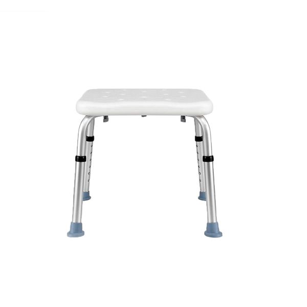 Shower Chair, Adjustable in 6 Levels, Lightweight, Durable, Bath Chair with Backrest, Removable, Handrail, Shower Clip and Anti-Slip Mat, Aluminum Alloy Frame, Assistance, Fall Prevention, Bench, Standing Aid, Bath Supplies (Square)