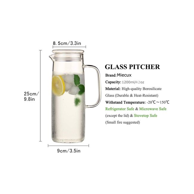 Glass Pitcher with Lid - High Heat Resistance Stovetop Safe Pitcher for  Hot/Cold Water & Iced Tea