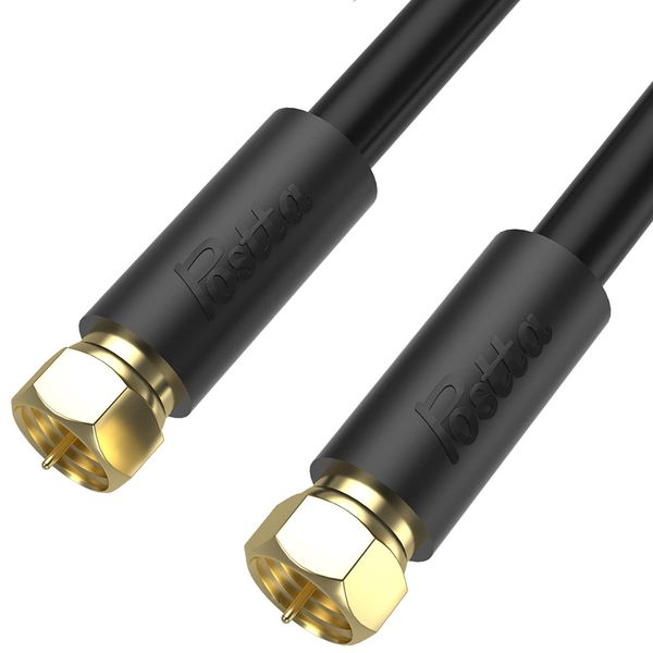 Postta Antenna Cable, 6.6 ft (2 m), Coaxial Cable, S-5C-FB(RG6), 4K8K, Compatible with Terrestrial Digital, BS, CS, and CATV Broadcasting, Gold Plated Plug, F-Type Plug, Black