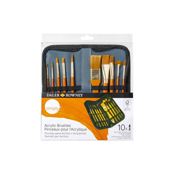 Daler Rowney - Simply Gold Taklon Paint Brush Set and Zip Case - Set of 10 Brushes