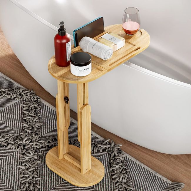 Bamboo Bathtub Tray Table with Adjustable Height, Freestanding Bath Caddy  Tray for Tub Against Wall, Bathtub Side Table for Luxury Bath Home Spa and  Gift Choice - Patent Protected (Natural) 