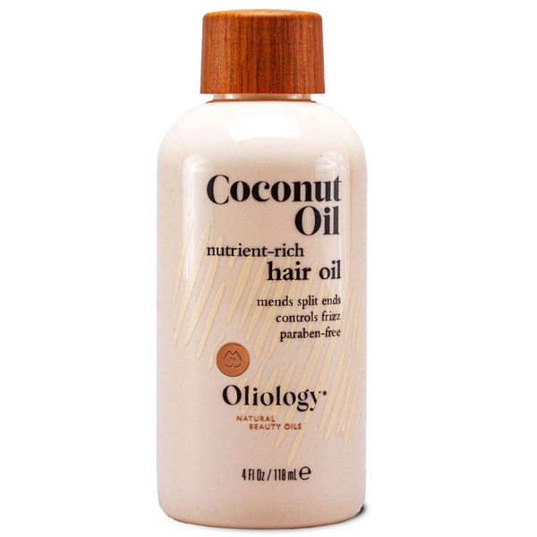 Oliology Coconut Hair Oil - Lightweight Formula Helps Repair Distressed Hair Caused by Heat Styling & Chemical Treatments | Mends Split Ends | Controls Frizz | Made in USA & Paraben Free (4oz)