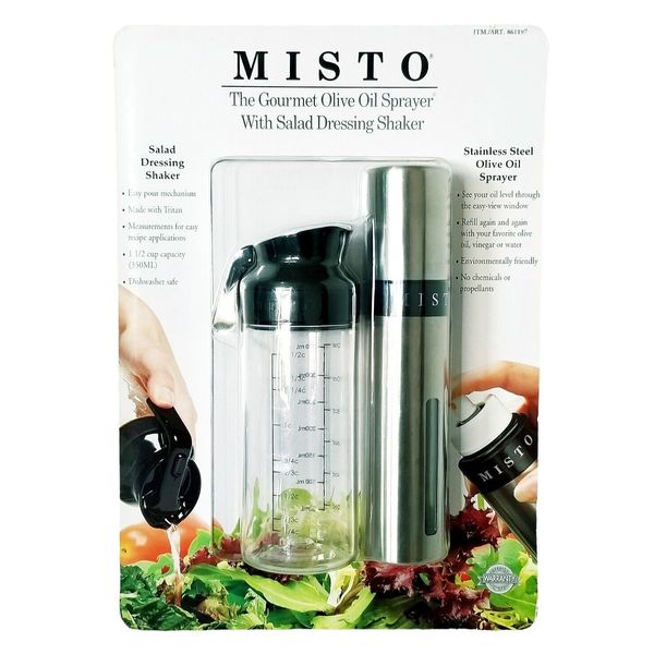 Misto Gourmet Olive Oil Sprayer with Salad Dressing Shaker-Silver New Sealed