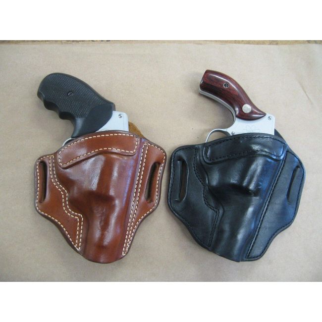 Azula Leather 2 Slot Pancake Belt Holster for Smith & Wesson S&W Airweight 5 Shot CCW Black RH