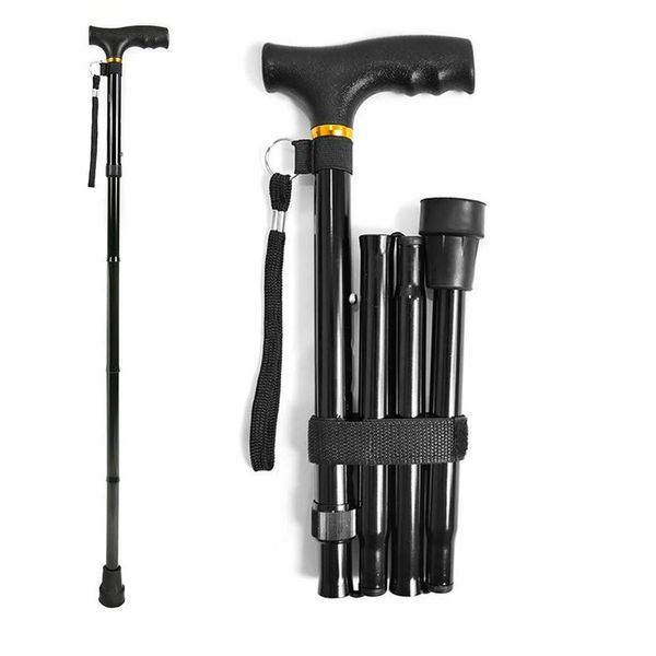 Folding Walking Sticks, Walking Stick Cane for Men Women,Portable Cane with T Handle Lightweight Height Adjustable,Non-Slip Base (Black)