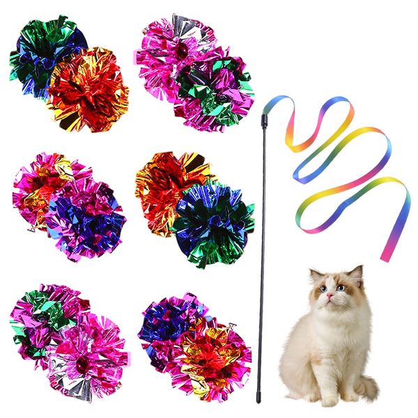 USHXVG 12 Pieces Of Outdoor Cat Toys, 1 Piece Of Funny Cat Stick, Swinging Ball Cat Toy, Pet Touch Ball, Funny Cat Bouncy Ball, Pet Toy Accessories