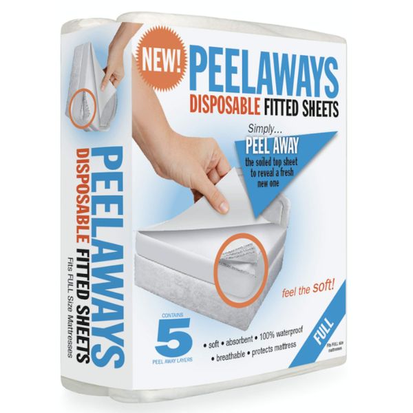 PEELAWAYS Disposable Fitted Bed Sheets Mattress Pad Protector – 100% Waterproof Designed Especially for Incontinence – Luxuriously Soft – Change in Under 60 Seconds (Full/Double - 5 Layer)