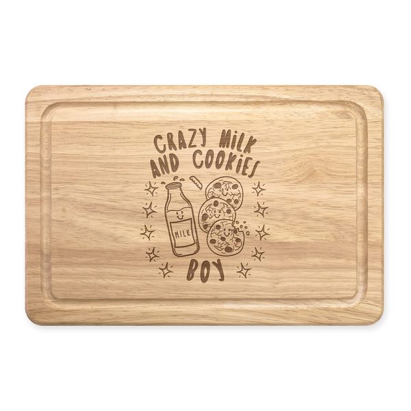 Crazy Milk and Cookies Boy Stars Rectangular Wooden Chopping Board