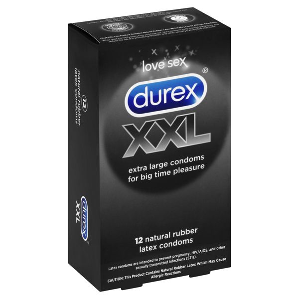 Durex XXL Extra Large Lubricated Condoms, 12 Count