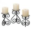 3 Pc Matching Set Scrollwork Candle Stands Black Iron Pillar Pedestals 5" x 7"