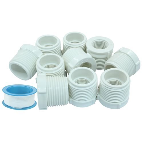 Zorveiio 10 Pack PVC Reducer Bushing, 1" male thread to 1/2" female Thread Adapter Coupling PVC Pipe Fittings for Connecting Pipe White