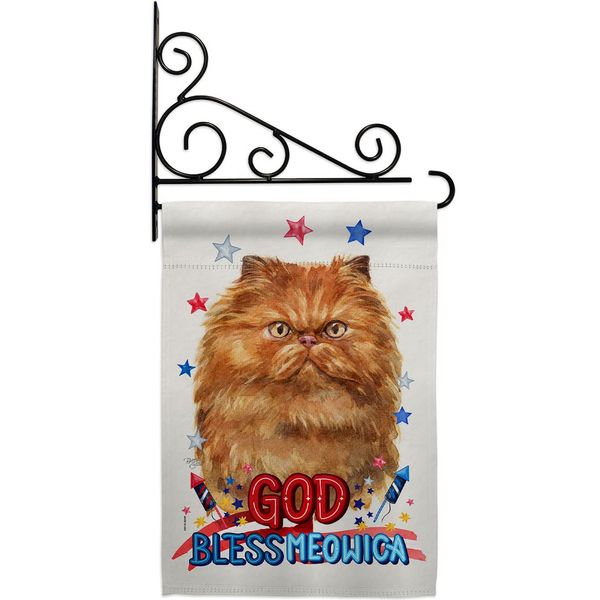 Breeze Decor Patriotic Tan Persian Garden Flag Set Wall Holder Cat Kitten Meow Spoiled Paw Fur Pet Nature Farm Animal Creature House Banner Small Yard Gift Double-Sided, Made in USA