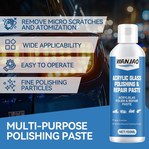 WANJAO Plastic Polishing Compound, Acrylic Polish Polishing Paste High Gloss Restoration and Scratch Removal for Car, Furniture, Metal Surface Repair Products, 150ml White