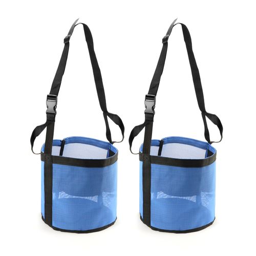 QWORK 2 Pack Horse Feed Bag for Grain - Durable Mesh Grain Feeder with Adjustable Strap, Comfortable Neck and Nose Pad Horse Muzzle Feed Bag, for Feeding Grain, Powder, Supplements, Blue