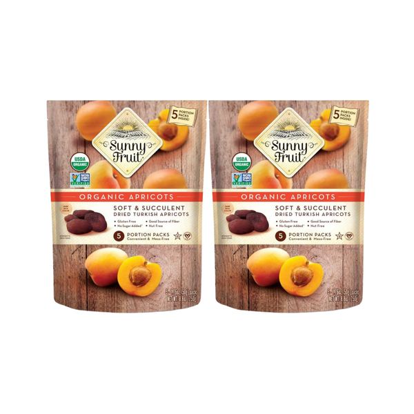 ORGANIC Turkish Dried Apricots - Sunny Fruit (2 Bags) - (5) Portion Packs per Bag - NO Added Sugars, Sulfurs or Preservatives | NON-GMO, VEGAN & HALAL