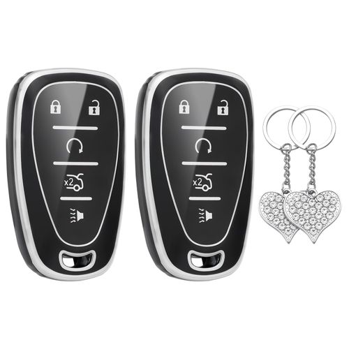 LECART Car Key Covers for Chevy Equinox Traverse Malibu Trax Camaro Blazer 5 Buttons Key Fob Protector Case Full Protection TPU Key Shell Cover with Bling Key Ring 2 Pack Black