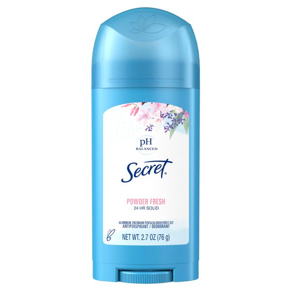 Secret Antiperspirant and Deodorant for Women, 24hr Sweat & Odor Protection, PH Balanced Protection, Gentle on Skin, Wide Solid, Powder Fresh Scent, 2.7 oz