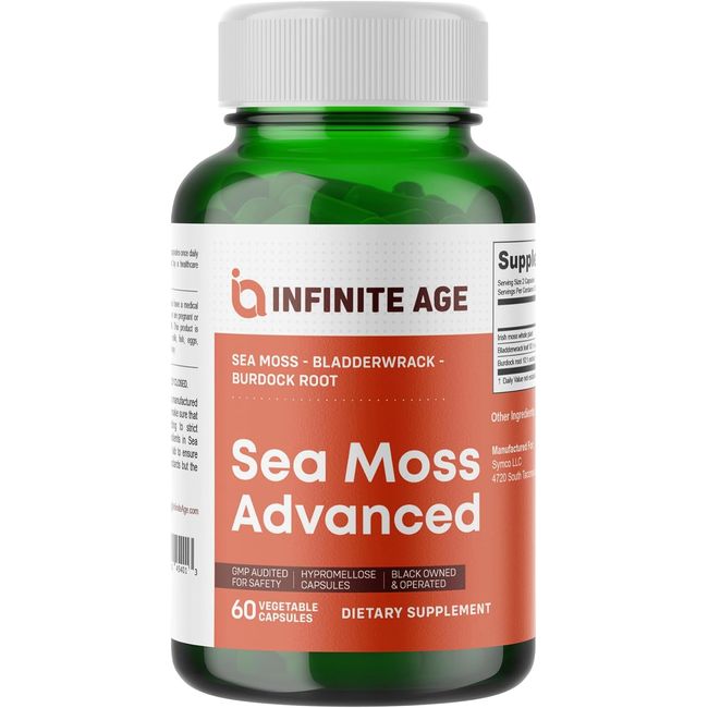 INFINITE AGE: Sea Moss Advanced - High-Potency Vegan Superfood with Bladderwrack and Burdock Root - 60 Capsules - Overall Health and Immunity Support - Made in The USA - Purity Transparency