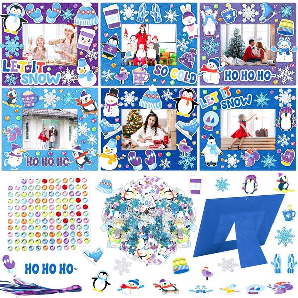 Qyeahkj 506pcs Winter Foam Arts Craft Picture Frame Kit for Kids, 18 Sets Felt Picture Frame with Easel for Winter Snowman Snowflake DIY Party Game Activities Favors Decors Supplies