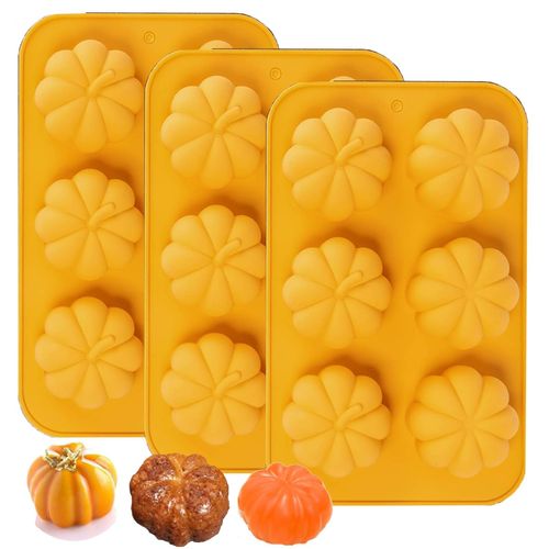 Silicone Pumpkin Mold, 3 Pack Pumpkin Soap Molds Fall Baking Molds for Muffin Cake Pop Jello Chocolate Bomb Pumpkin Oreo, 3D Thanksgiving Molds for Making Wax Candle