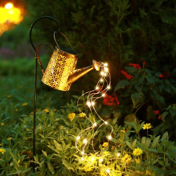 AMWGIMI Solar Lights Outdoor Garden Decor,Solar Waterfall Lights,Watering Can Landscape Lights Birthday Gifts for Mom,for Yard Porch Lawn Backyard Landscape Pathway Patio Outside Gardening Gifts