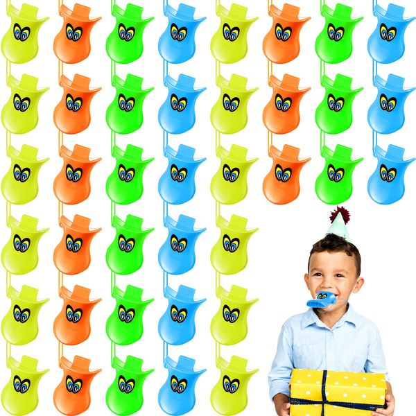 48 Pieces Multicolor Duck Call Whistles Plastic Duck Beak Whistles with Lanyard Halloween Christmas Gifts Small Duck Whistle Bulk for Party Favors Fun Goodie Bag Fillers, 4 Colors