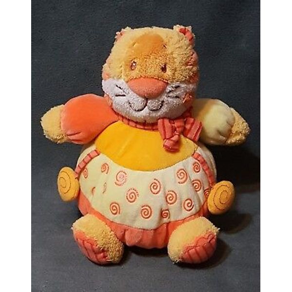 2007 PRINCESS SOFT TOYS PLUSH ORANGE YELLOW KITTY CAT 7" W/ BABY RATTLE