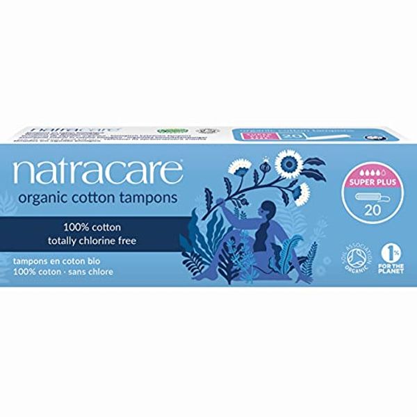 Natracare Non-Applicator 100% Organic Cotton Tampons, Super Plus, Totally Chlorine Free, Biodegradable and Compostable (12 Pack, 240 Tampons Total)