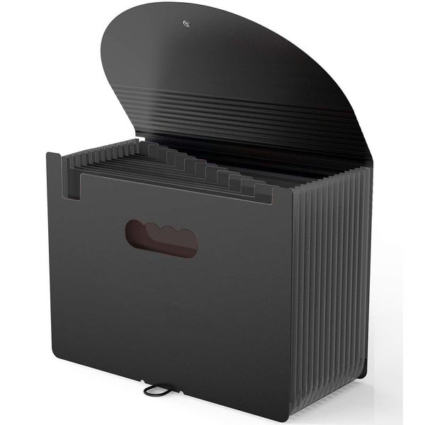Vanulee Expanding Box File Organiser with 13 Pockets, Concertina A4 Document Folder, Black