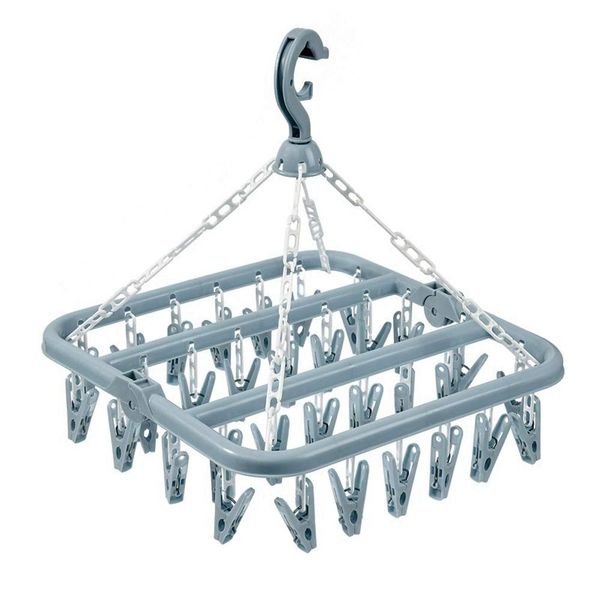 alladaga Clothes Drying Hanger with 32 Clips and Drip Foldable Hanging Sock Rack