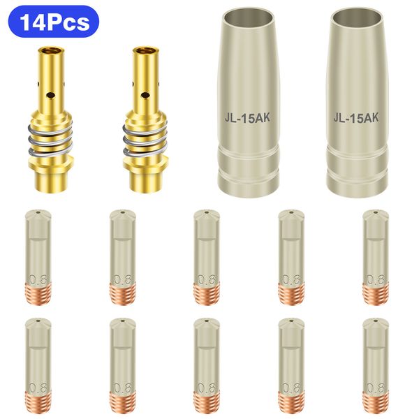 14pcs 15AK MIG MAG Welding Torch Kit 0.03'' 0.8mm Contact Tip Nozzle Diffuser