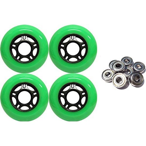 Player's Choice Outdoor Inline Skate Wheels 89a 4-Pack - Choose Size, Color, and Bearings (Green, 76mm 4-pk, ABEC 9 Bearings)