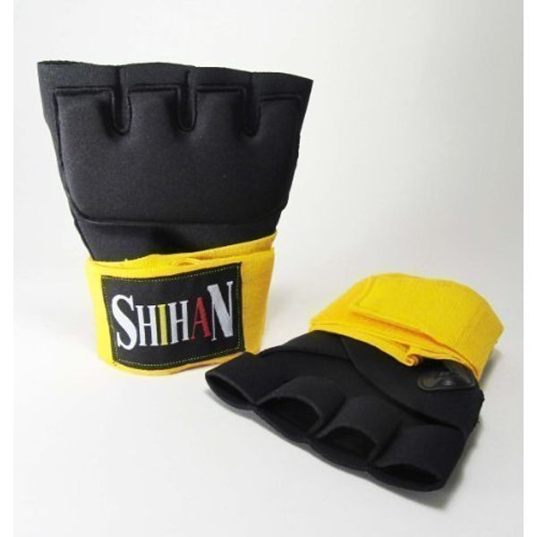 BOXING Hand Wraps Quick Insert Glove Gel Padding - BLACK/YELLOW - SENIOR