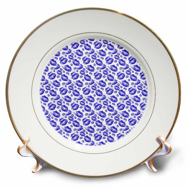 3dRose Two Kisses Collided Lip Bold Blue Lips Pattern - Plates (cp_357238_1)