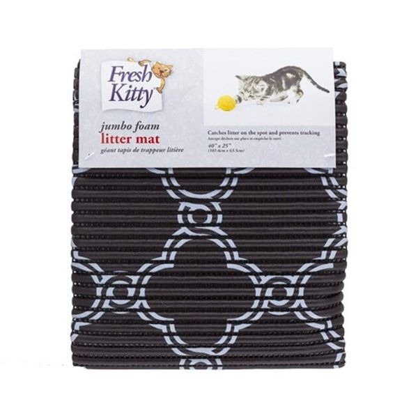 Fresh Kitty Durable XL Jumbo Foam Litter Box Mat – No Phthalate, Water Resistant, Traps Litter from Box, Scatter Control, Easy Clean Mats – Black & White 40"x 25", Black/White Quatrefoil (9036)