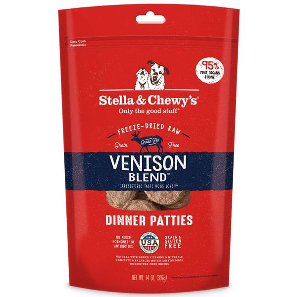 Stella & Chewy's Freeze Dried Raw Dinner Patties – Grain Free Dog Food, Protein Rich Venison Blend Recipe – 14 oz Bag