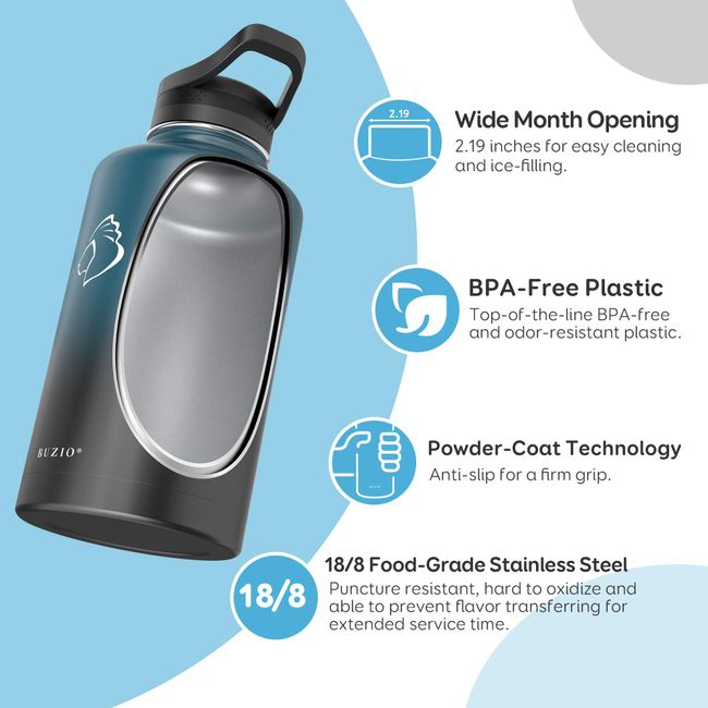 Buzio Gallon Water Bottle Jug, Double Vacuum Insulated Water