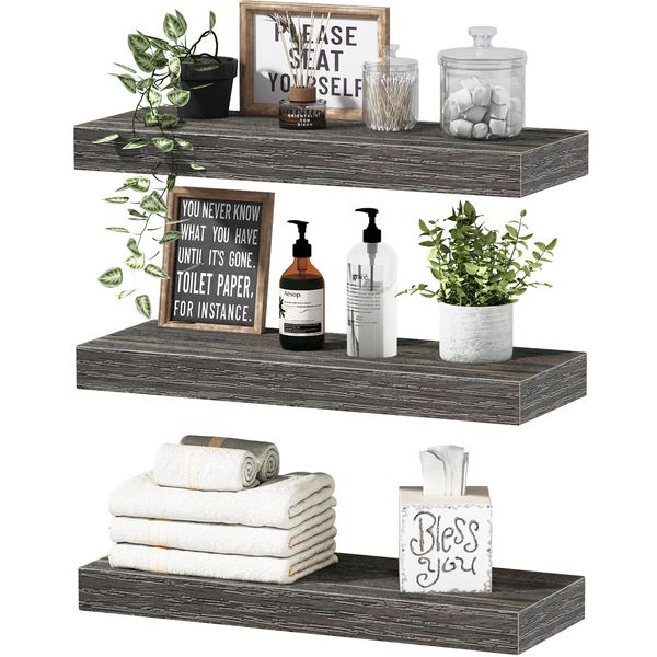 Grey Floating Shelves for Wall Bathroom Shelf Bedroom Kitchen Rustic Small Bo...