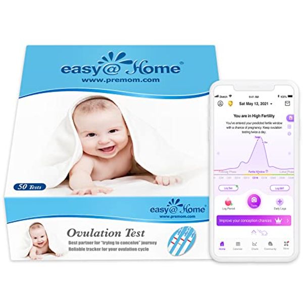 Easy@Home Ovulation Test Strips (50-Pack), FSA Eligible Ovulation Predictor Kit, Powered by Premom Ovulation Calculator iOS and Android APP, 50 LH Tests