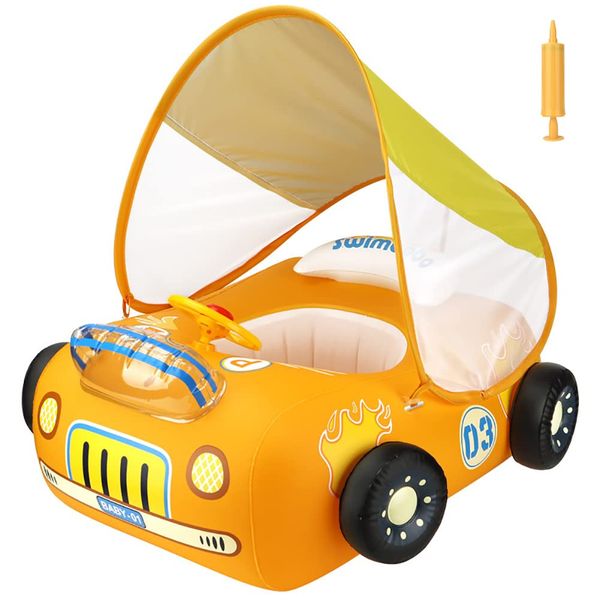 Baby Float, Super Sports Car, For Babies, Foot Float, UV Protection, SPF 50+ Sunscreen, Removable Sunshade, Baby Float, Water Play, Suitable for 12-48 Months (Orange)