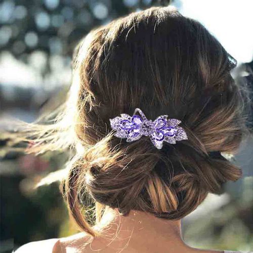 Yheakne Crystal Wedding Hair Clip Barrette Purple Rhinestone Hair Barrette Bling Bridal Headpieces Decorative Headwear Crystal Hair Clip Comb Bride Hair Accessories for Women and Girls (Style B)