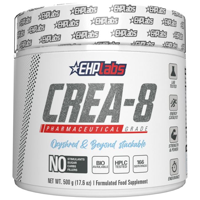 EHPlabs CREA-8 Creatine Monohydrate Powder - Creatine Powder for Building Lean Muscle Mass, Improves Strength & Power, Supports Brain Health - 100 Servings (500g)