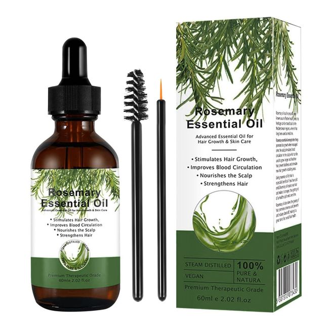 Rosemary Essential Oil for Hair Growth-60ML Rosemary Oil 100% Pure,Hair Care Essential Oil Strengthens Hair Roots and Nourishes the Scalp for Women&Men